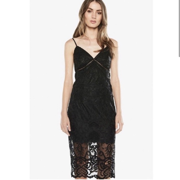 NWT Bardot Lola Black Lace Midi Cocktail Slip Dress - Picture 3 of 7